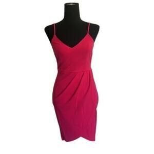NWT Hot Pink Spaghetti Strap Draped Front Dress with Side Zip - Small